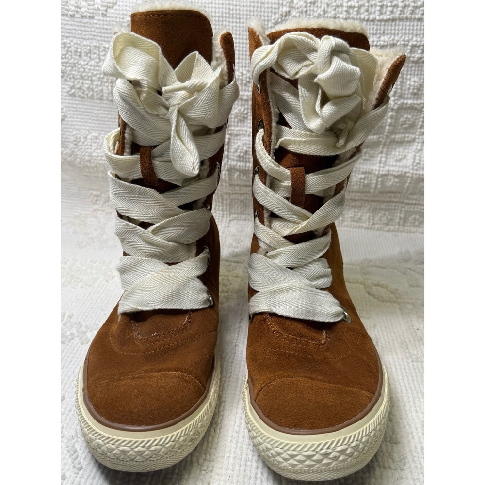 Converse Chuck Taylor All Star Suede Shearling Ribbon Lace Boots Brown Size 8 - Picture 9 of 14